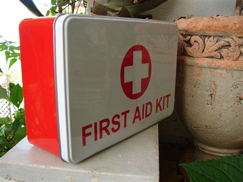 antique first aid kit metal box|tin first aid box.